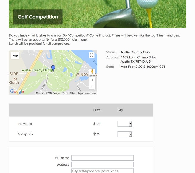 One Page Event Checkout